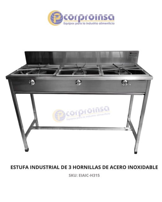 ESTUFA INDUSTRIAL DE 3 HORNILLAS DE ACERO INOXIDABLE