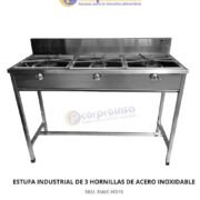 ESTUFA INDUSTRIAL DE 3 HORNILLAS DE ACERO INOXIDABLE