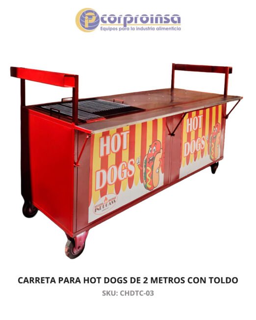 CARRETA PARA HOT DOGS DE 2 METROS CON TOLDO