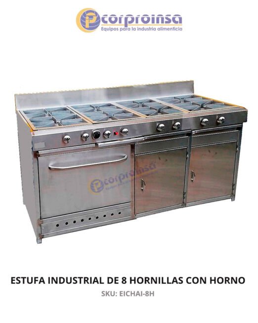ESTUFA INDUSTRIAL DE 8 HORNILLAS CON HORNO