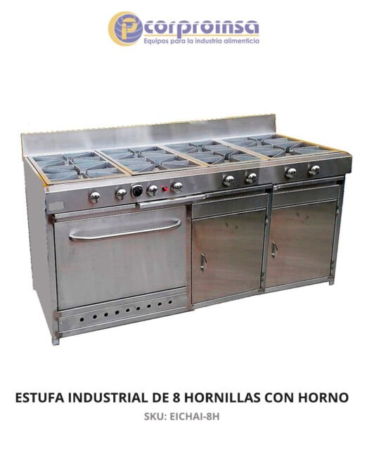 ESTUFA INDUSTRIAL DE 8 HORNILLAS CON HORNO