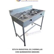 ESTUFA INDUSTRIAL DE 2 HORNILLAS CON QUEMADORES GRANDES