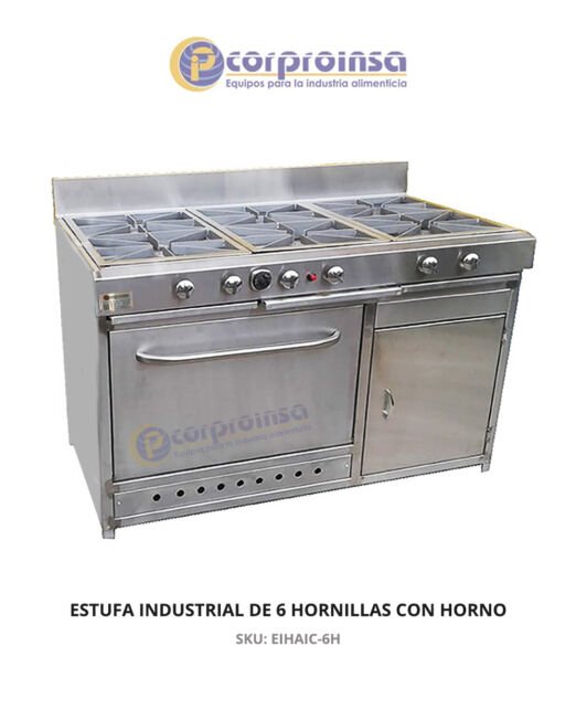 ESTUFA INDUSTRIAL DE 6 HORNILLAS CON HORNO